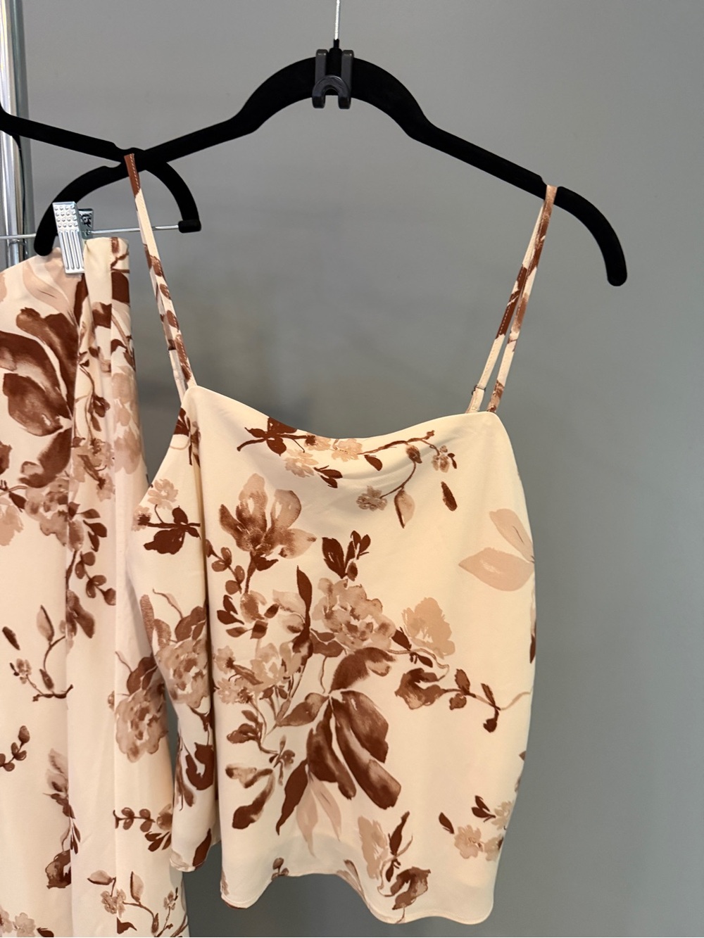 Abercrombie Brown Floral Faux Silk Cami & Maxi Skirt Set S/XS - Picture 2 of 6